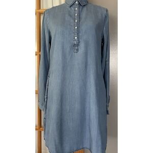Glam Dollz Mini Shirt Dress Sz L Blue Rayon Long Sleeve Rounded Hem City Boho